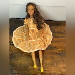 Mattel Ballerina Doll 1999 Orange Gingham Dress Poseable with Plug-in Port